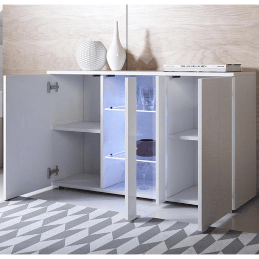 Aparador Sala de estar e jantar Branco 120x40x72 3 portas LED Luke A1 Muebles Bonitos