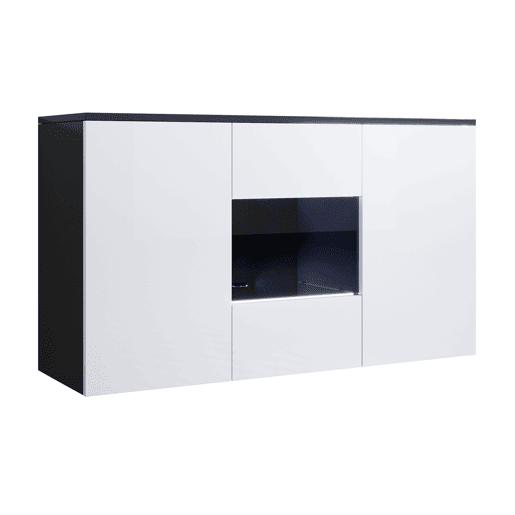 Aparador Sala de estar e jantar PretoBranco 120x40x70 3 portas LED Luke A2 Muebles Bonitos