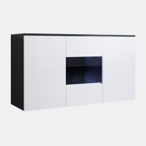 Aparador Sala de estar e jantar PretoBranco 120x40x70 3 portas LED Luke A2 Muebles Bonitos
