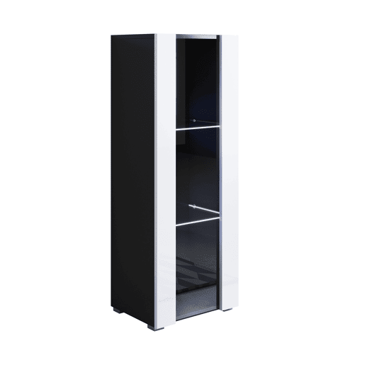Vitrine Sala de estar e jantar PretoBranco 40x29x128 1 porta LED Luke V2 Muebles Bonitos