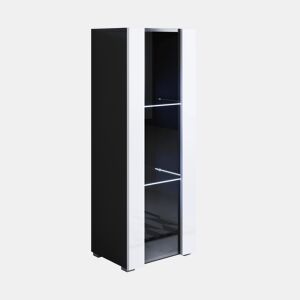 Vitrine Sala de estar e jantar PretoBranco 40x29x128 1 porta LED Luke V2 Muebles Bonitos