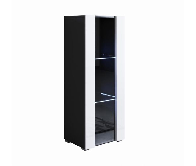 Vitrina salón comedor negro/blanco 40x29x128 1 puerta led luke v2 muebles bonitos