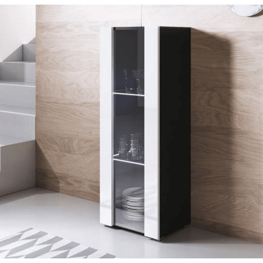 Vitrine Sala de estar e jantar PretoBranco 40x29x128 1 porta LED Luke V2 Muebles Bonitos
