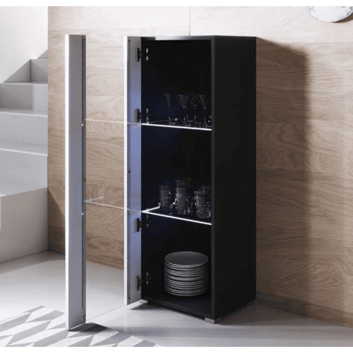 Vitrine Sala de estar e jantar PretoBranco 40x29x128 1 porta LED Luke V2 Muebles Bonitos