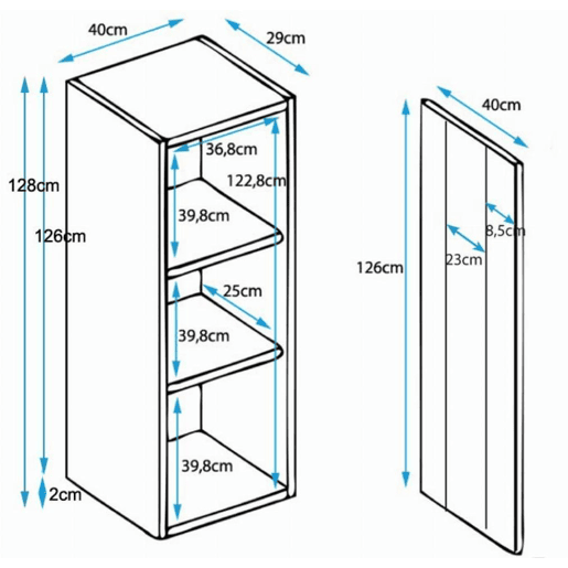 Vitrine Sala de estar e jantar PretoBranco 40x29x128 1 porta LED Luke V2 Muebles Bonitos