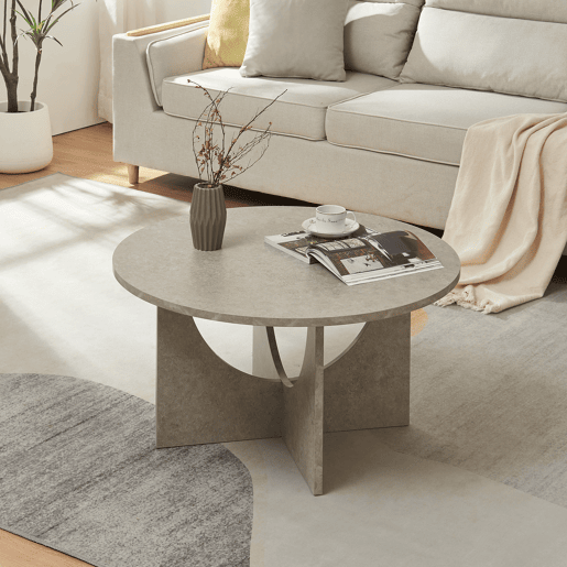 Mesa de centro Rindal redonda Ø80x42 cm Aparência de betão claro en.casa