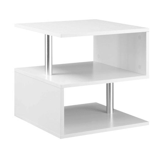 HOMCOM Mesa de Centro Mesa Auxiliar de Sala de Estar com Forma de S Compartimentos Abertos 2 Níveis Desenho Elegante 50x50x50cm Branco