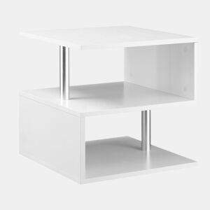 HOMCOM Mesa de Centro Mesa Auxiliar de Sala de Estar com Forma de S Compartimentos Abertos 2 Níveis Desenho Elegante 50x50x50cm Branco