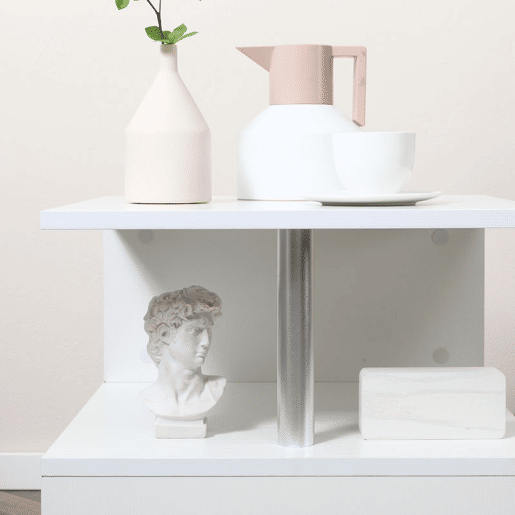 HOMCOM Mesa de Centro Mesa Auxiliar de Sala de Estar com Forma de S Compartimentos Abertos 2 Níveis Desenho Elegante 50x50x50cm Branco
