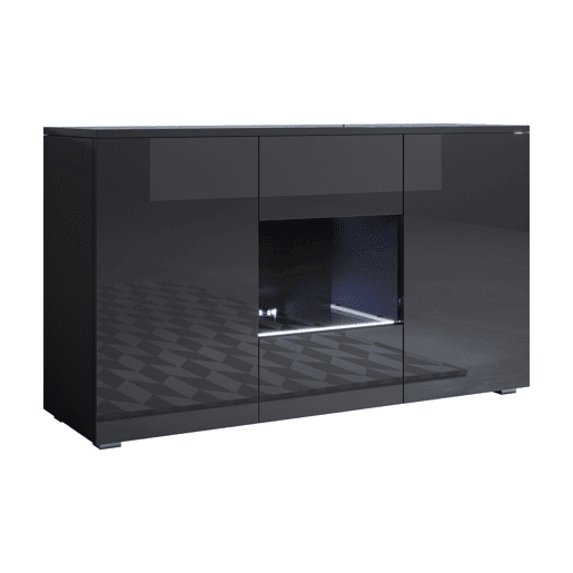 Aparador Sala de estar e jantar Preto 120x40x72 3 portas LED Luke A2 Muebles Bonitos