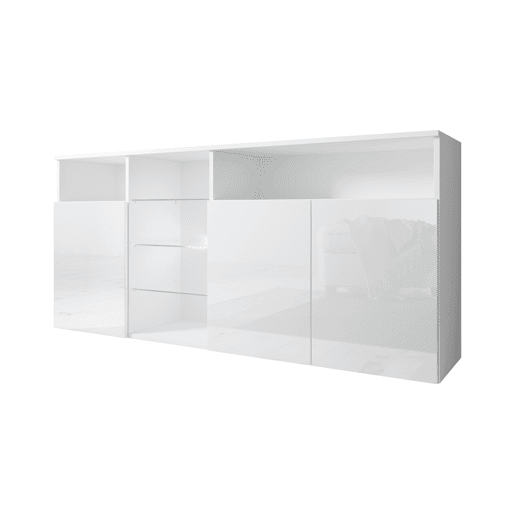 Aparador Sala de estar e jantar Branco 150x35x70 3 portas LED Clark Muebles Bonitos