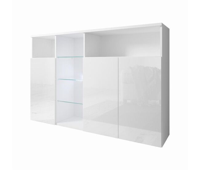 Aparador salón comedor blanco 150x35x70 3 puertas led clark muebles bonitos