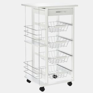 HOMCOM Carrinho de Cozinha com Rodas Carrinho Auxiliar com Gaveta 4 Cestas Amovíveis de Metal e Prateleiras Laterais 47x37x83 cm Branco