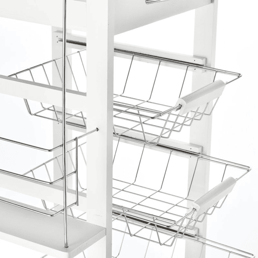 HOMCOM Carrinho de Cozinha com Rodas Carrinho Auxiliar com Gaveta 4 Cestas Amovíveis de Metal e Prateleiras Laterais 47x37x83 cm Branco