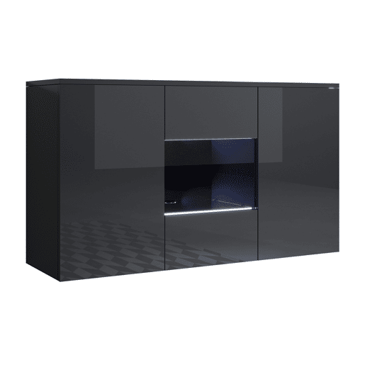 Aparador Sala de estar e jantar Preto 120x40x70 3 portas LED Luke A2 Muebles Bonitos