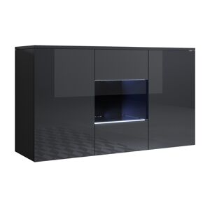 Aparador Sala de estar e jantar Preto 120x40x70 3 portas LED Luke A2 Muebles Bonitos