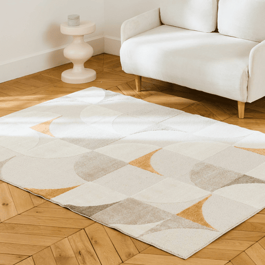 Tapete interior com padrão retro em creme, Jon, 170x120x0.9 cm