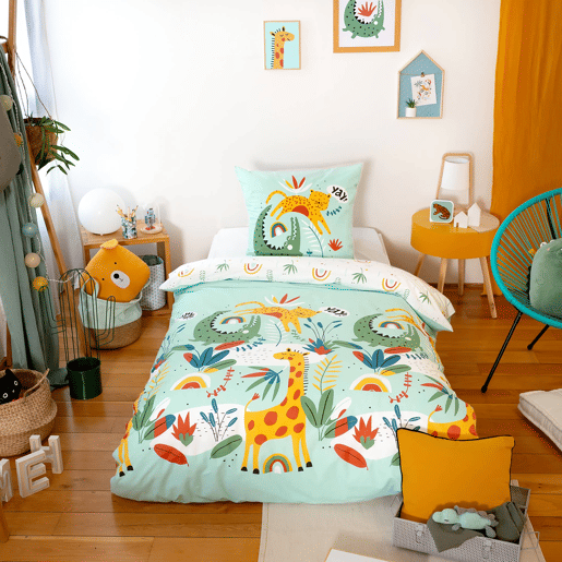 Completo de cama de algodão reversível estampado savana  arco-íris, 140 cm, Tanzania, Turquesa, 140x0.5x200 cm
