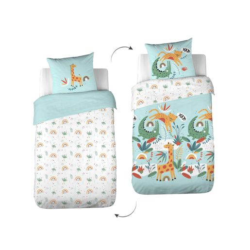 Completo de cama de algodão reversível estampado savana  arco-íris, 140 cm, Tanzania, Turquesa, 140x0.5x200 cm