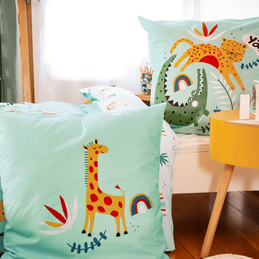 Completo de cama de algodão reversível estampado savana  arco-íris, 140 cm, Tanzania, Turquesa, 140x0.5x200 cm