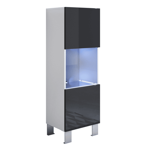 Vitrine Sala de estar e jantar BrancoPreto 40x29x138 1 porta LED Luke V3 Muebles Bonitos