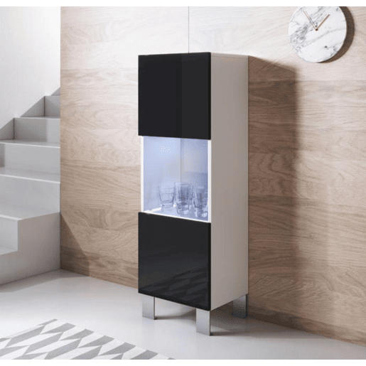 Vitrine Sala de estar e jantar BrancoPreto 40x29x138 1 porta LED Luke V3 Muebles Bonitos