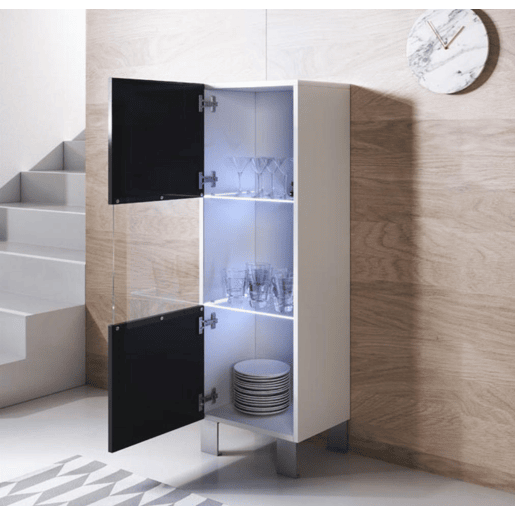 Vitrine Sala de estar e jantar BrancoPreto 40x29x138 1 porta LED Luke V3 Muebles Bonitos