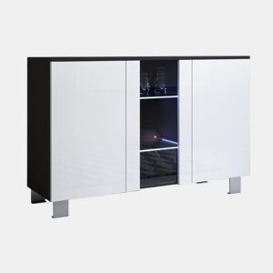 Aparador Sala de estar e jantar PretoBranco 120x40x70 3 portas LED Luke A1 Muebles Bonitos