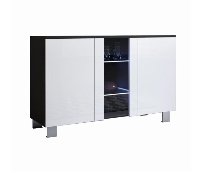 Aparador salón comedor negro/blanco 120x40x70 3 puertas led luke a1 muebles bonitos
