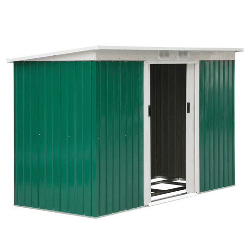 Outsunny Abrigo de Jardim 280x130x172cm Abrigo de Exterior de Aço Galvanizado com Porta Corredeira e Ventilações para Armazenamento de Ferramentas Verde