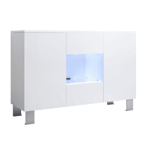 Aparador Sala de estar e jantar Branco 120x40x82 3 portas LED Luke A2 Muebles Bonitos
