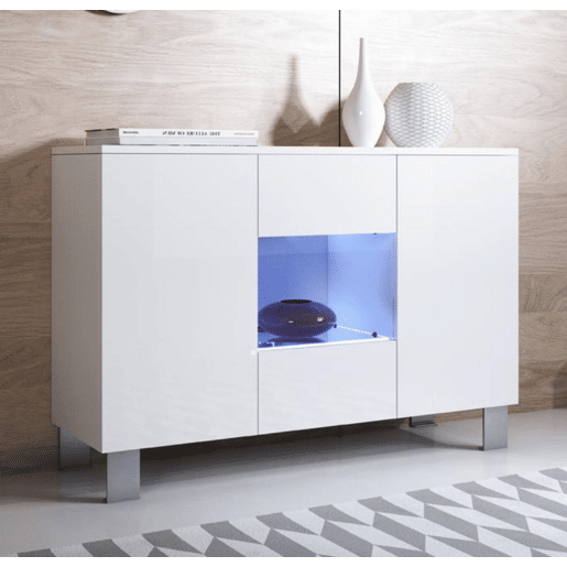 Aparador Sala de estar e jantar Branco 120x40x82 3 portas LED Luke A2 Muebles Bonitos