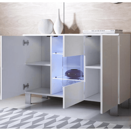 Aparador Sala de estar e jantar Branco 120x40x82 3 portas LED Luke A2 Muebles Bonitos
