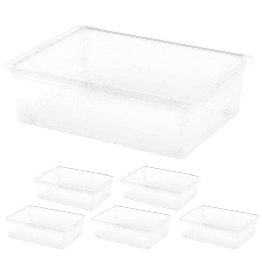 Curver Pack de 6 caixas de arrumação com tampa e rodas C-Box 27L transparente