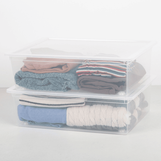 Curver Pack de 6 caixas de arrumação com tampa e rodas C-Box 27L transparente