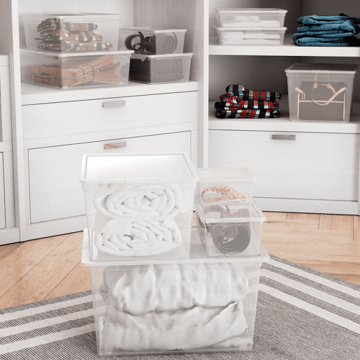 Curver Pack de 6 caixas de arrumação com tampa e rodas C-Box 27L transparente
