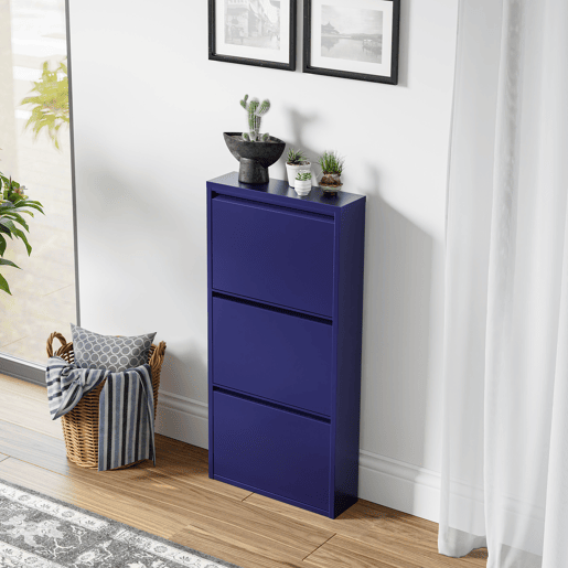 Sapateira Sokndal com 3 portas 104x50x15 cm metal - Azul escuro en.casa