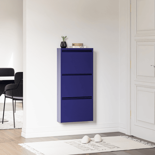Sapateira Sokndal com 3 portas 104x50x15 cm metal - Azul escuro en.casa