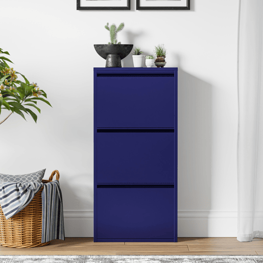 Sapateira Sokndal com 3 portas 104x50x15 cm metal - Azul escuro en.casa