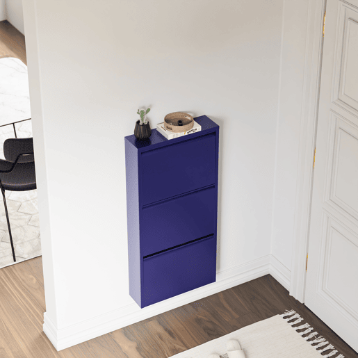 Sapateira Sokndal com 3 portas 104x50x15 cm metal - Azul escuro en.casa