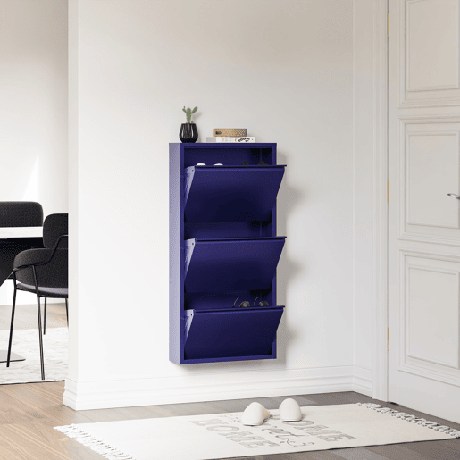 Sapateira Sokndal com 3 portas 104x50x15 cm metal - Azul escuro en.casa