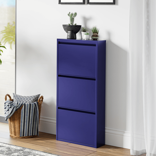 Sapateira Sokndal com 3 portas 104x50x15 cm metal - Azul escuro en.casa