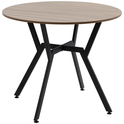 HOMCOM Mesa de Jantar Redonda para 2-4 Pessoas, Mesa de Cozinha Industrial com Pernas Curvas de Aço, para Sala de Estar, 90x90x76 cm, Castanho e Preto
