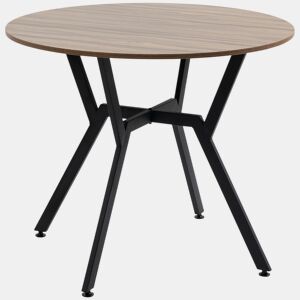 HOMCOM Mesa de Jantar Redonda para 2-4 Pessoas, Mesa de Cozinha Industrial com Pernas Curvas de Aço, para Sala de Estar, 90x90x76 cm, Castanho e Preto