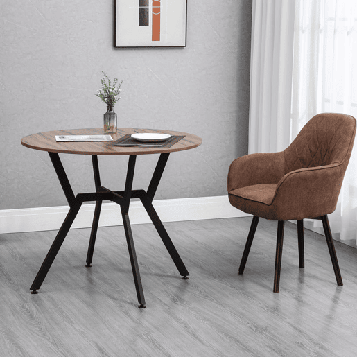 HOMCOM Mesa de Jantar Redonda para 2-4 Pessoas, Mesa de Cozinha Industrial com Pernas Curvas de Aço, para Sala de Estar, 90x90x76 cm, Castanho e Preto
