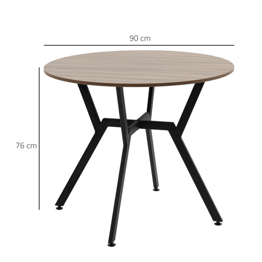 HOMCOM Mesa de Jantar Redonda para 2-4 Pessoas, Mesa de Cozinha Industrial com Pernas Curvas de Aço, para Sala de Estar, 90x90x76 cm, Castanho e Preto