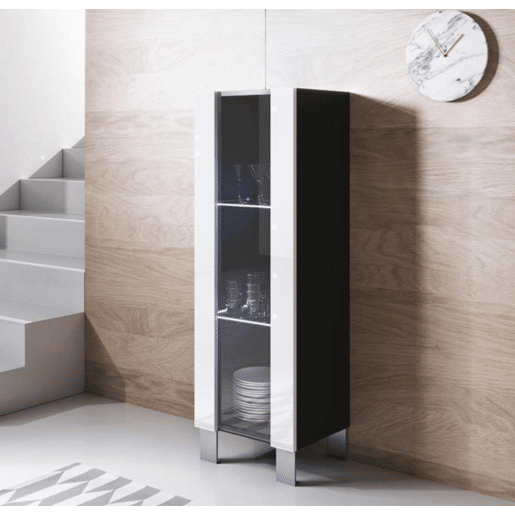 Vitrine Sala de estar e jantar PretoBranco 40x29x138 1 porta LED Luke V2 Muebles Bonitos