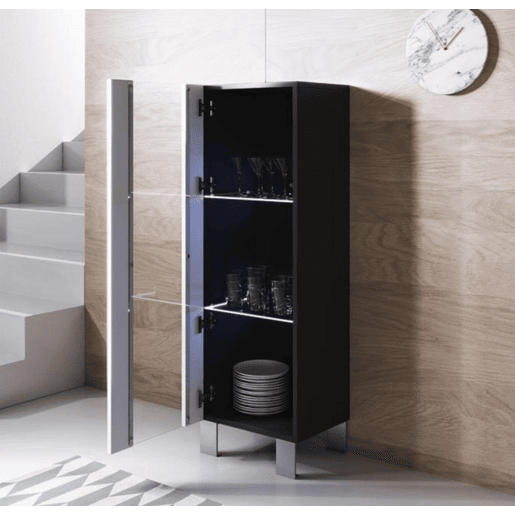 Vitrine Sala de estar e jantar PretoBranco 40x29x138 1 porta LED Luke V2 Muebles Bonitos