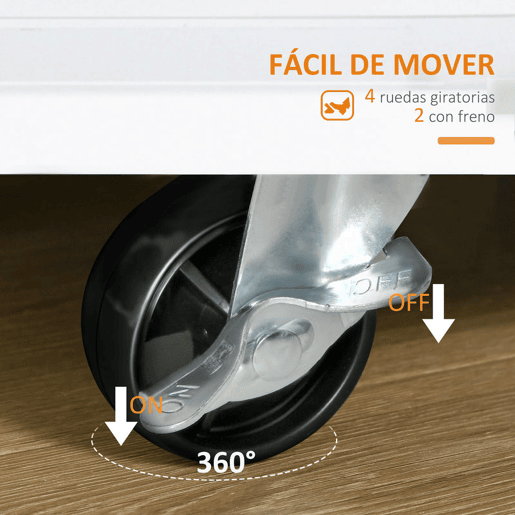 HOMCOM Carrinho de Cozinha Auxiliar com Rodas Carrinho de Cozinha com 2 Gavetas Armário de Armazenamento Prateleira Interior Ajustável 3 Suportes para Temperos e Barra de Pendurar 89x45x89,5cm Branco