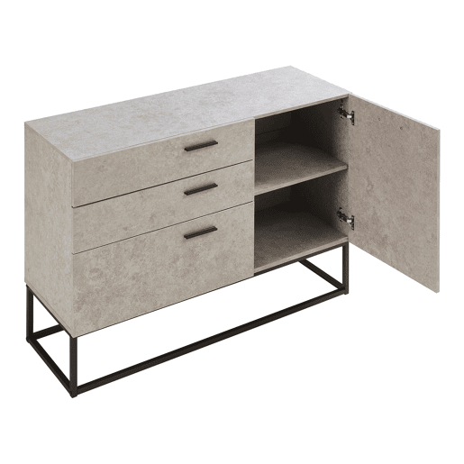 Aparador Lavangen 1 porta e 3 gavetas 75x100x35cm aspeto betão claro en.casa